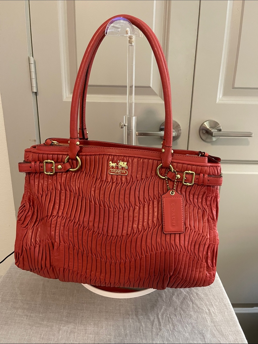 Coach Leather Pleated Shoulder Bag